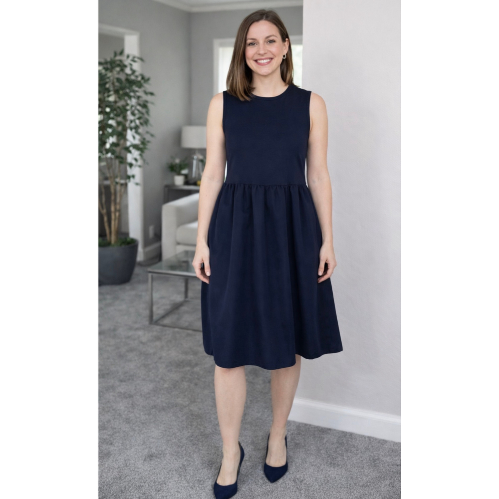 Women's She + Sky Navy Sleeveless Knit Top & Poplin Woven Skirt Midi Dress L